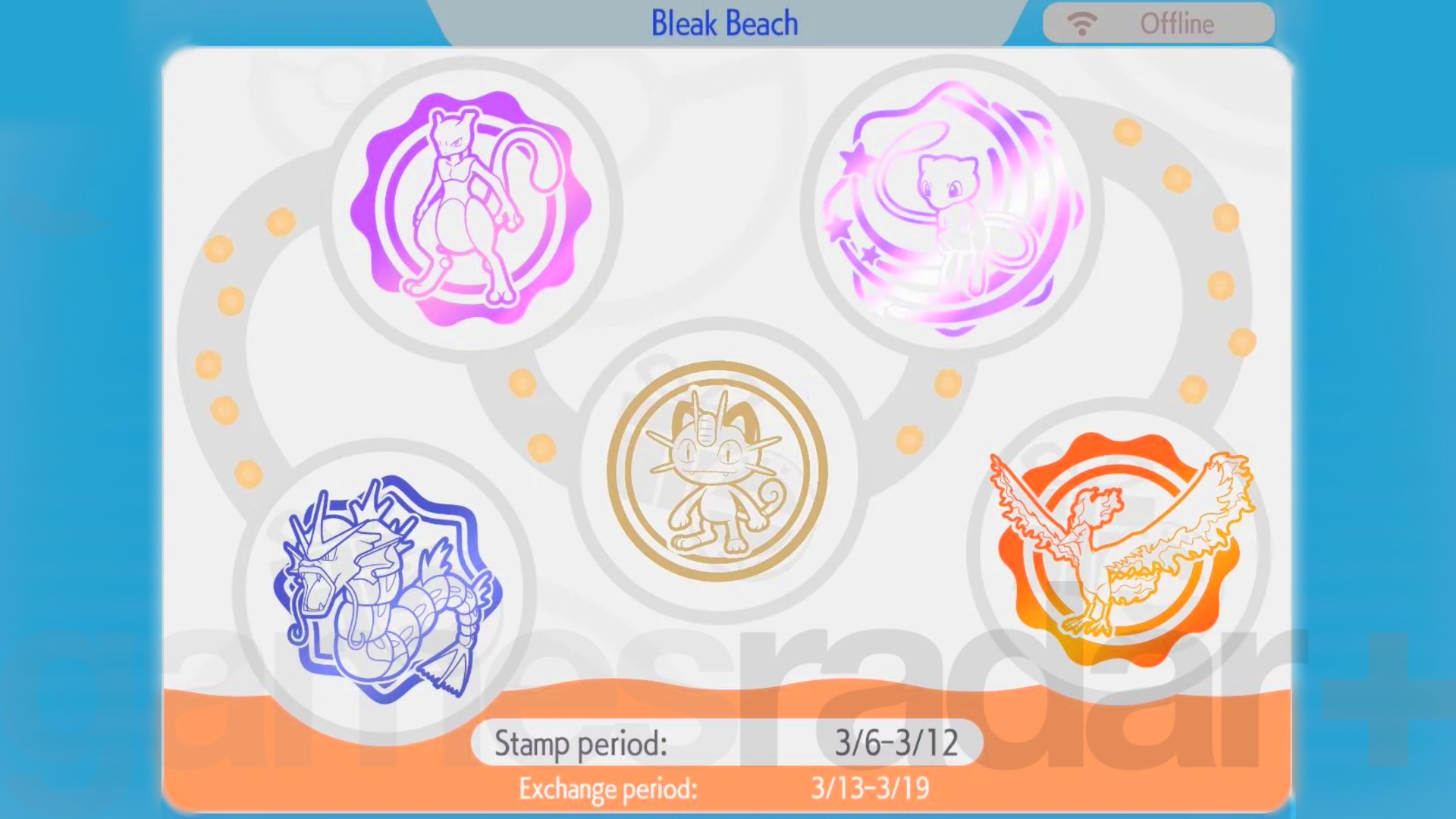 Five stamps on a Pokopia Stamp Rally card