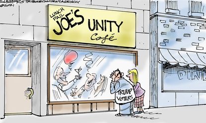 Political Cartoon U.S. biden trump voters unity