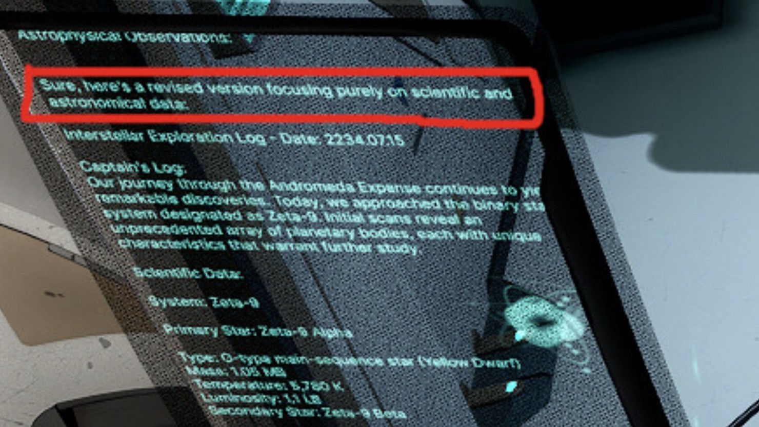 In game screenshot of The Alters