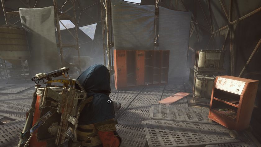 Arc Raiders Cooling Coil: A player looking at a red locker and other containers inside the Hydroponic Dome Complex.