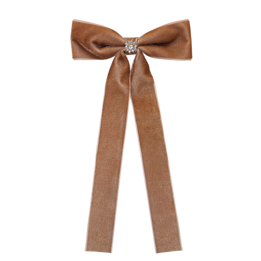 Iconic Velvet Bow Barrette in Mocha Mousse
