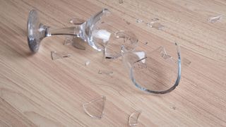 Broken glass on floor