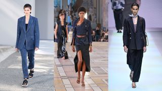 models on the catwalk wearing denim trends 2022 tailored denim