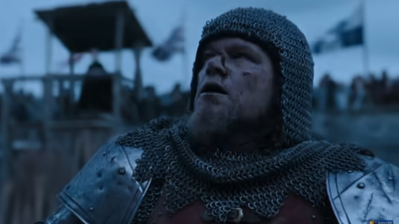 Matt Damon wearing chainmail in The Last Duel