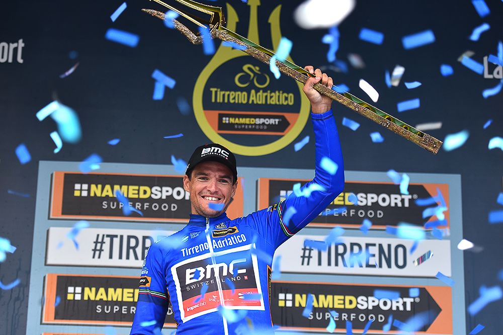 Greg van Avermaet with the Tirreno-Adriatico winner's trident
