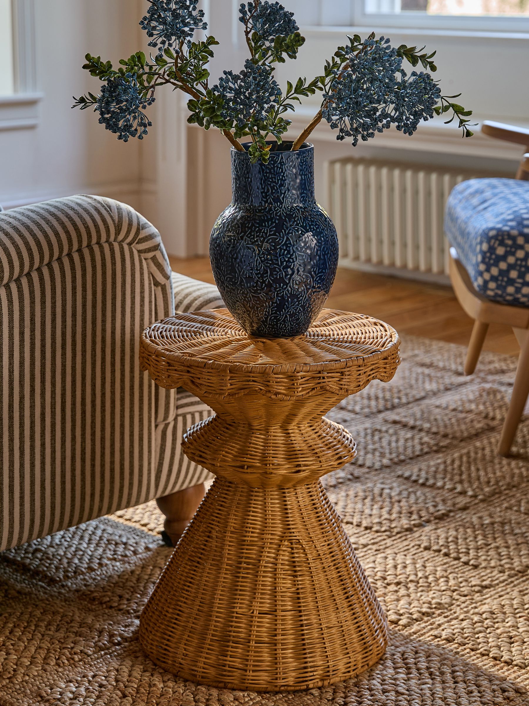 Natural Rattan Scallop Side Table