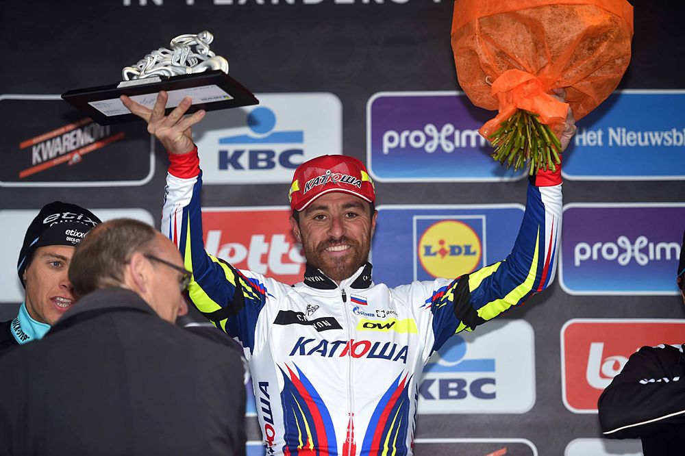 Luca Paolini (Katusha) all smiles after winning Gent-Wevelgem