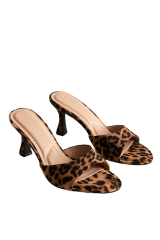 Stone Leopard Print Heeled Mules