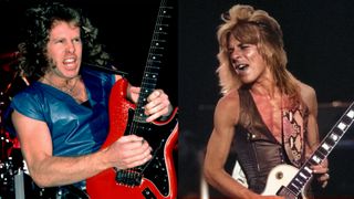 LEFT: Brad Gillis of Night Ranger at the Embassy Ballroom in Chicago, Illinois, April 20, 1984. RIGHT: Guitarist Randy Rhoads is shown performing on stage during a live concert appearance with the Blizzard of Ozz on August 26, 1981.
