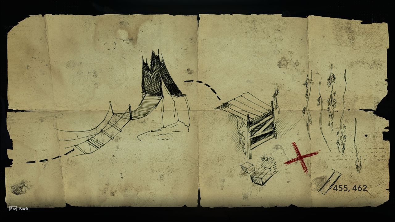 Black Flag treasure maps: A hand-drawn map leading to buried treasure.