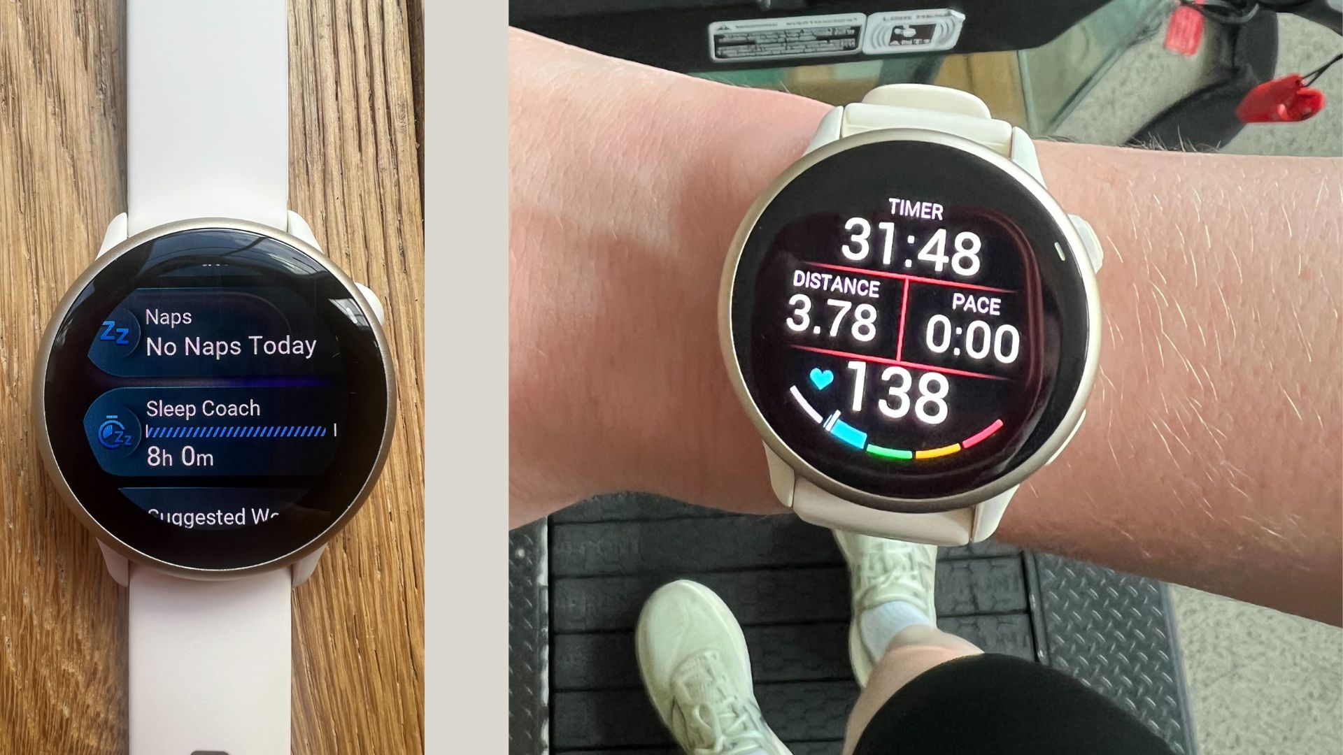 Grace Walsh's Garmin Vivoactive 6 showing sleep data for the night and active running data