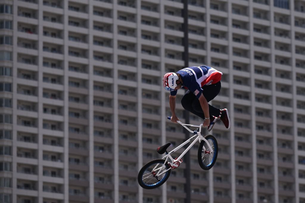 USAs Justin Dowell competes in the cycling BMX freestyle mens park final at the Ariake Urban Sports Park during the Tokyo 2020 Olympic Games in Tokyo on August 1 2021 Photo by Jeff PACHOUD AFP Photo by JEFF PACHOUDAFP via Getty Images