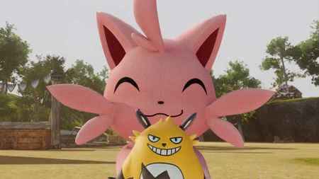 Palworld pal Cattiva holding a plushie in official animated short Finders Keepers.