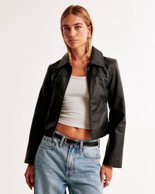 Abercrombie and Fitch, Vegan Leather Zip Jacket