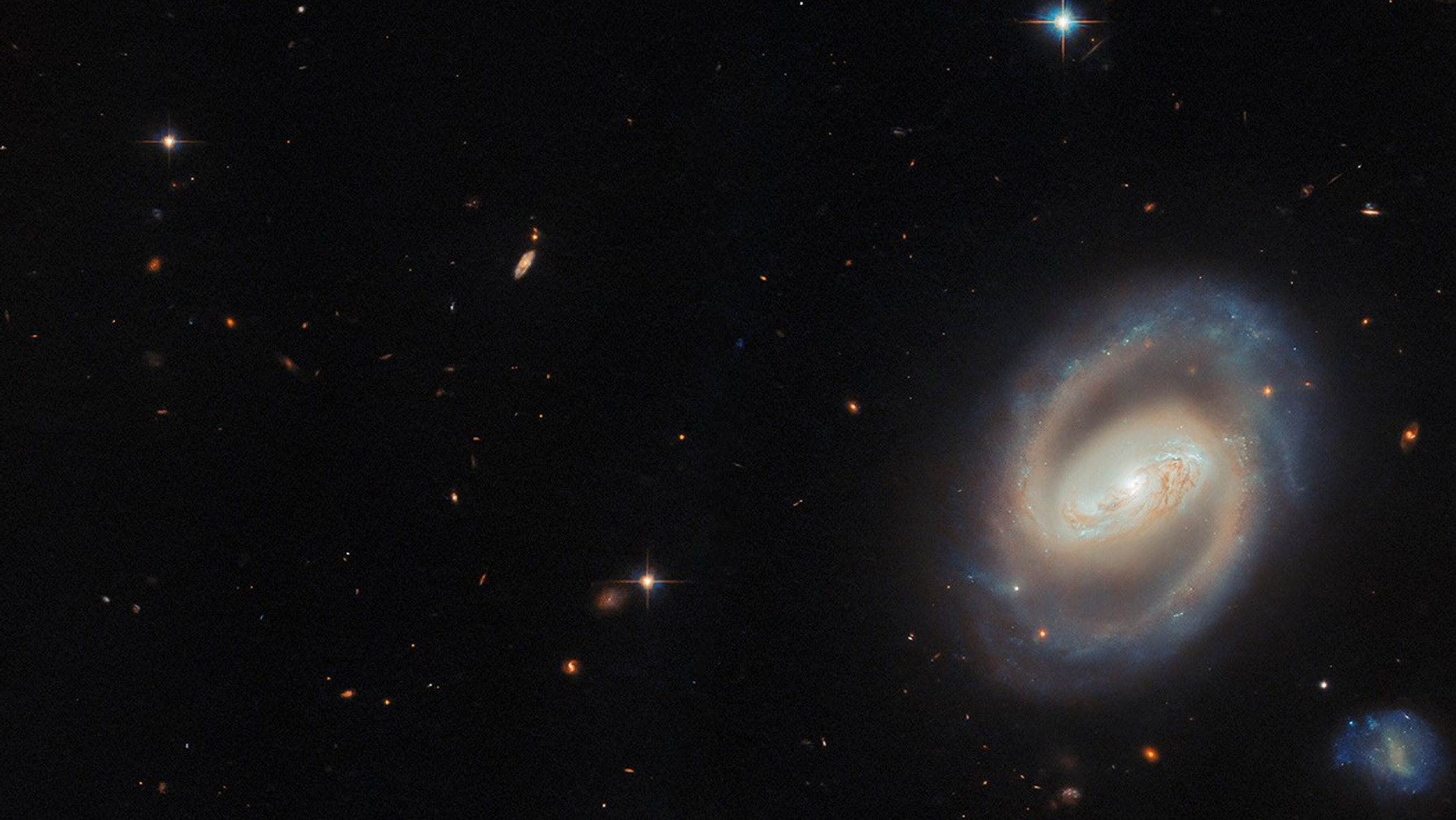 Image of spiral galaxy captured by Hubble Space Telescope.