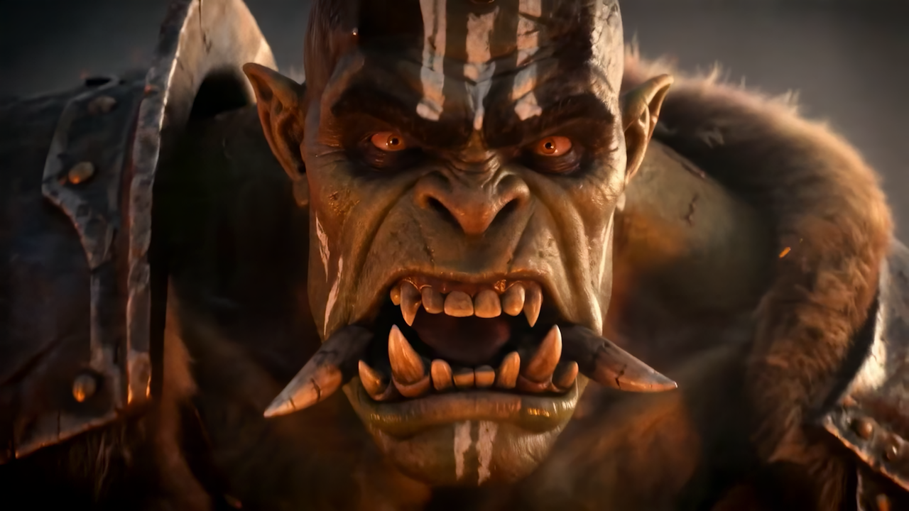 Renders of a robot fighting orcs