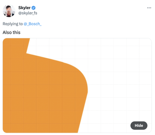 Screenshot of a tweet highlighting an imperfect curve on the Bitcoin logo