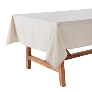 Linen tablecloth on wooden table