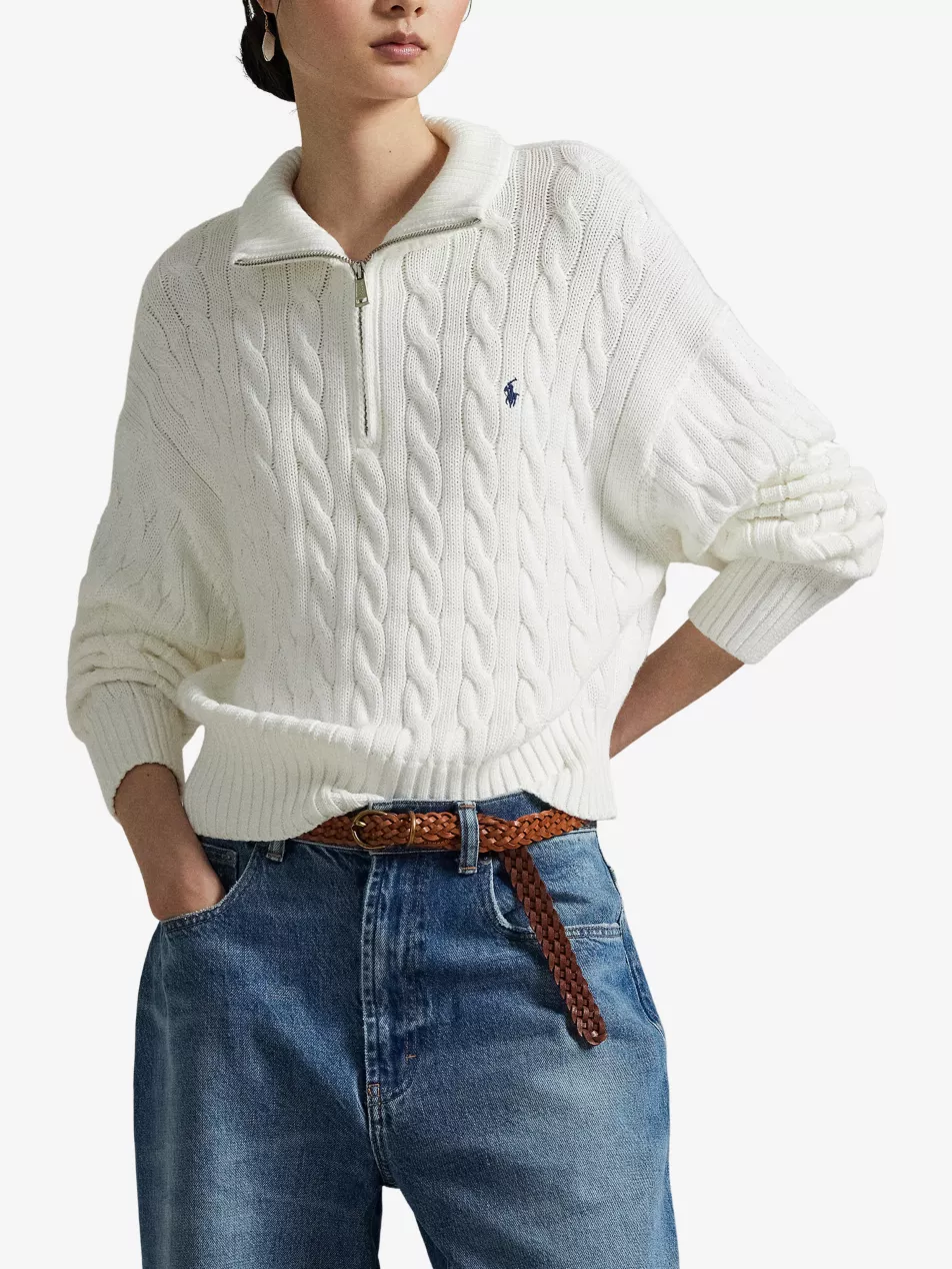 Funnel-Neck Cable-Knit Cotton Jumper - Xs