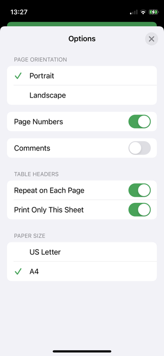 How to print from Apple Numbers on an iPhone.