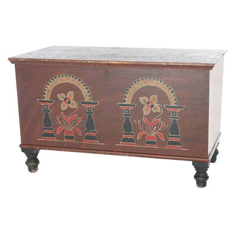 Antique Pa Dutch Lancaster County Stylized Floral Decorated Blanket Chest C1860
