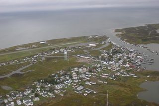 A seawall protects the small airport at the town of Tangier on Tangier Island. Erected in 1989, this seawall keeps erosion from storms and sea level rise at bay on the western end of the island. New research, however, suggests that the island will be uninhabitable by 2063.