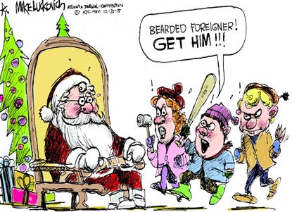 Editorial cartoon Christmas Santa Muslim Racial Profiling
