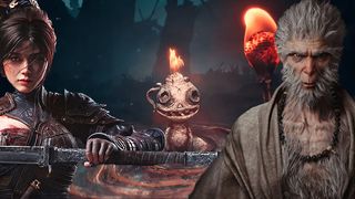 Images from three of the best Unreal Engine 5 games: a woman with a sword from Wuchang: Fallen Feathers, the lantern from The Midnight Walk and a character from Black Myth: Wukong