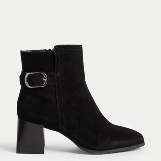 Wide Fit Suede Buckle Block Heel Ankle Boots