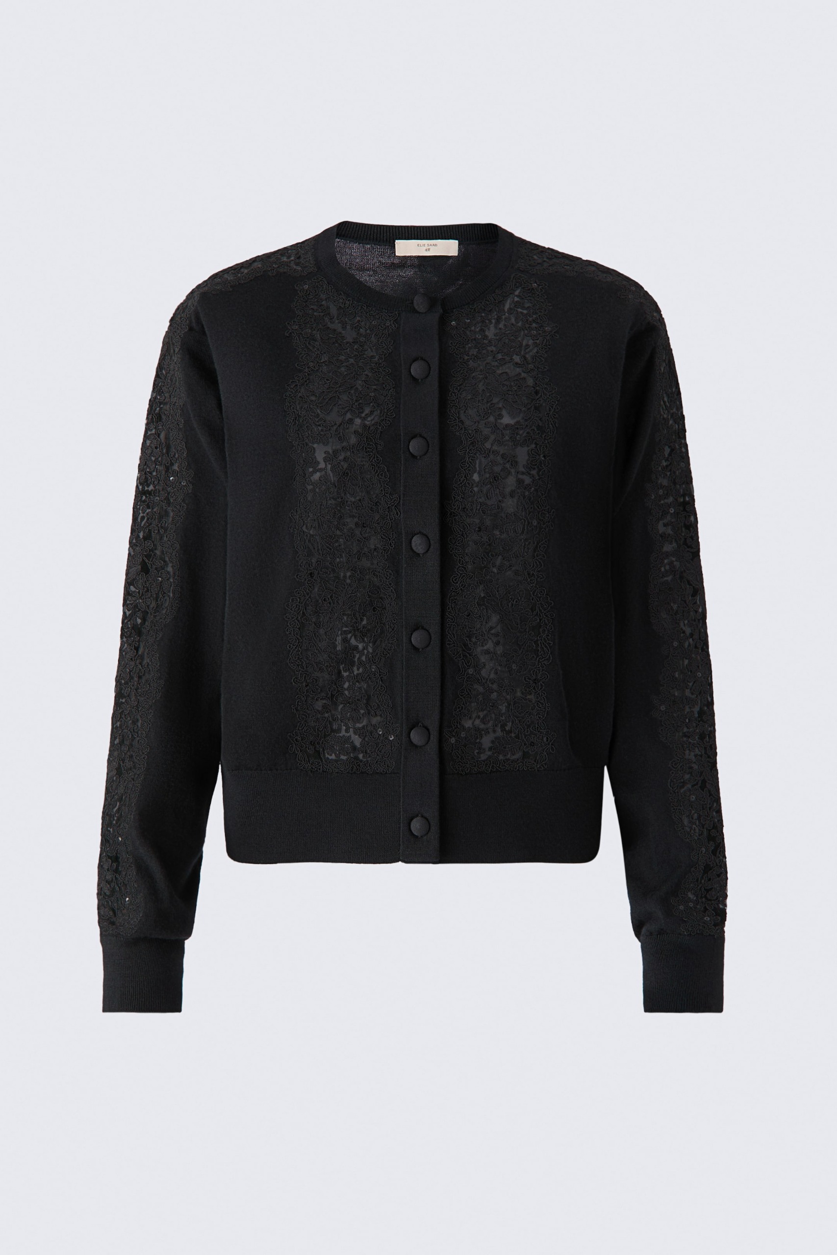 Lace-Insert Wool Cardigan