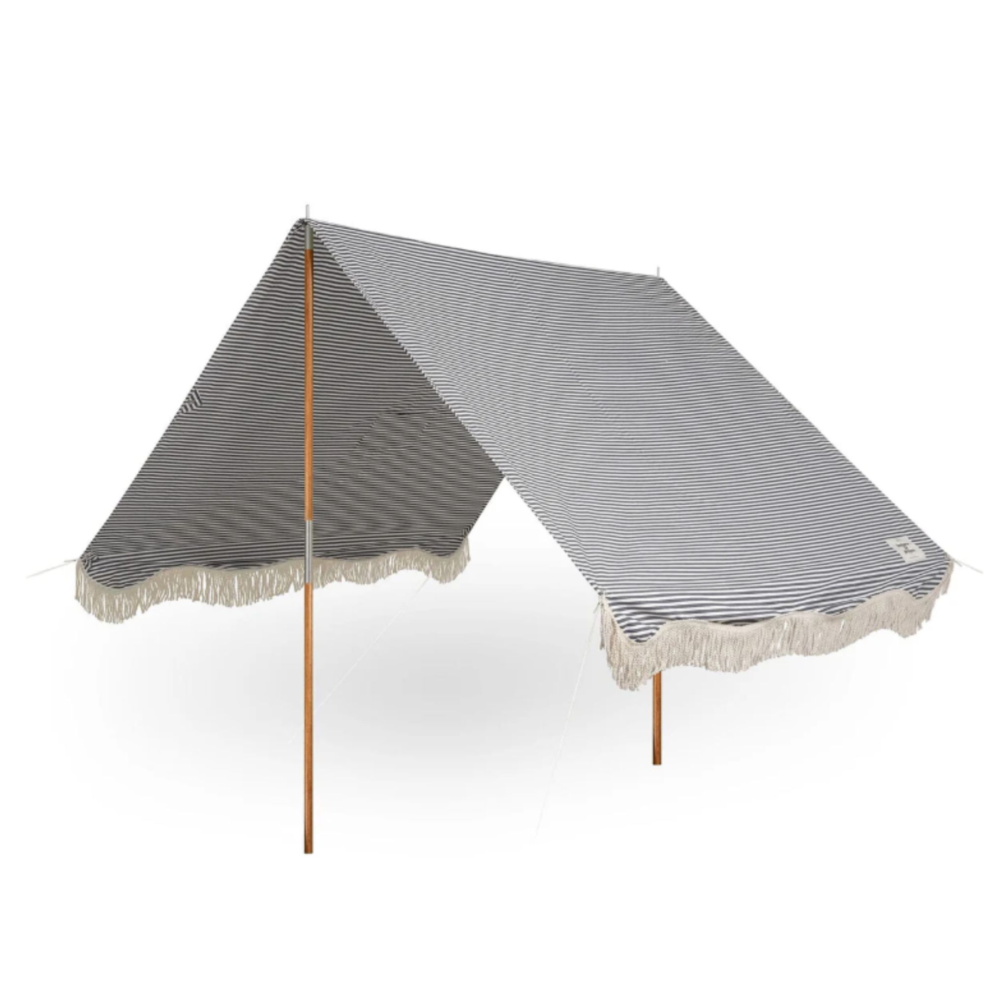Blue and white striped beach tent