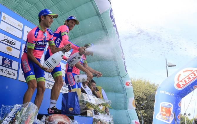 Scarponi joined by Ulissi and Pozzato on the podium