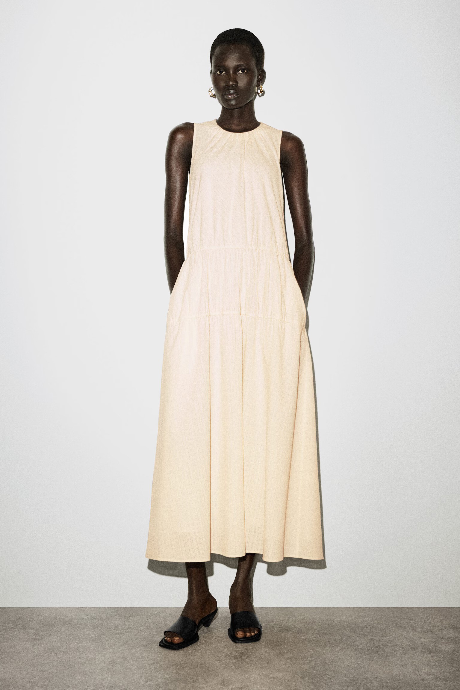 COS, Gathered Tiered Cotton Maxi Dress