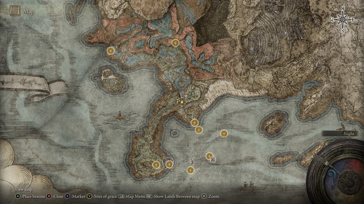 Elden Ring Shadow of the Erdtree map fragments - Southern Shore map pillar location
