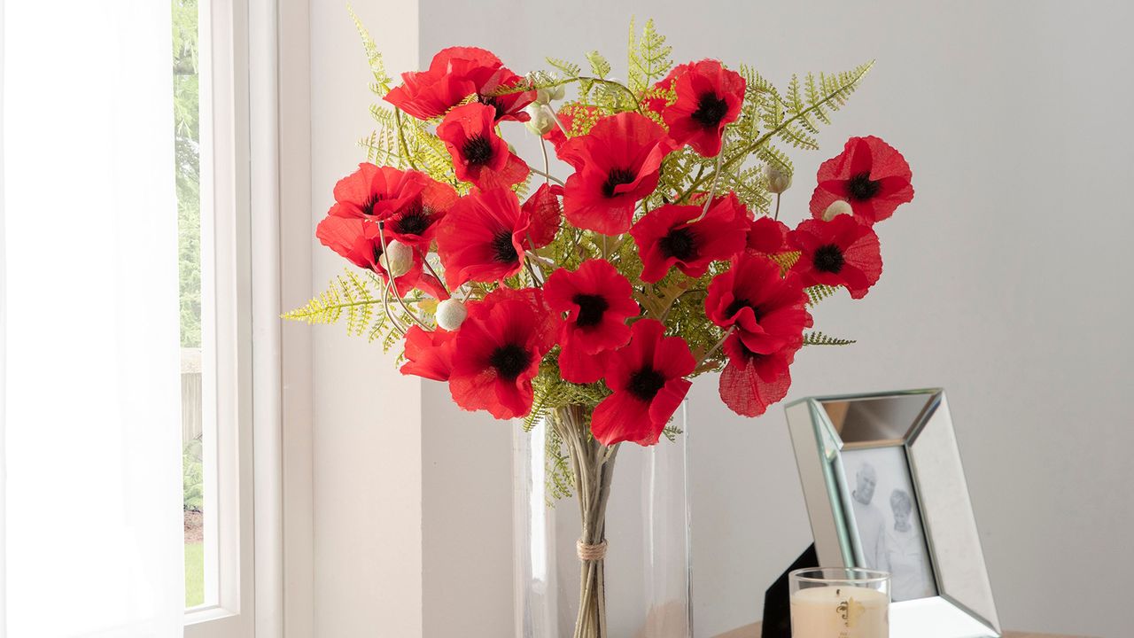 faux poppies in vase from dunelm