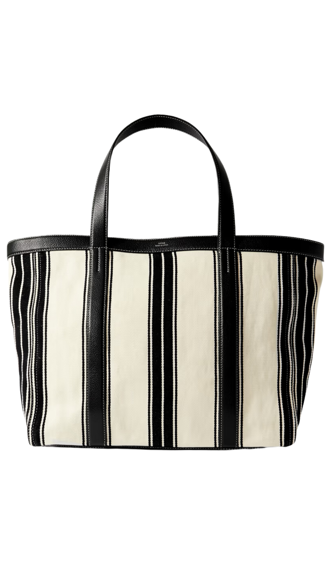 Large Leather-Trimmed Striped Canvas Tote