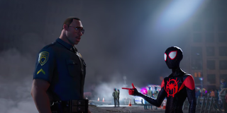 Spider-Man Miles Morales with police officer 2018 movie