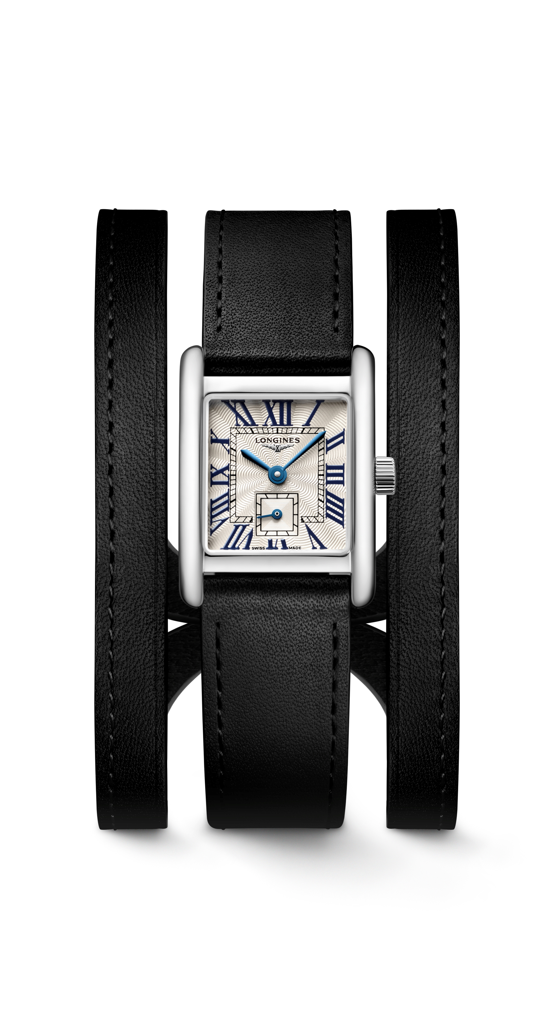 Longines mini dolcevita watch with black double straps
