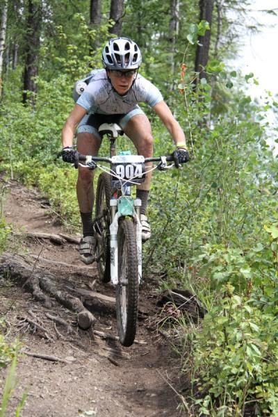 TR3 stage 1 Open Women&rsquo;s winner Kelli Emmett rips through some of Fernie&rsquo;s singletrack