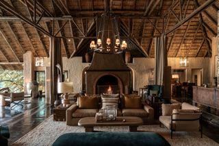 Singita Ebony Lodge Main Lounge and Fireplace