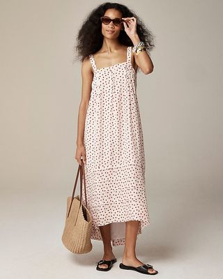 Pintuck Polka Dot Midi Dress in Drapey Organza