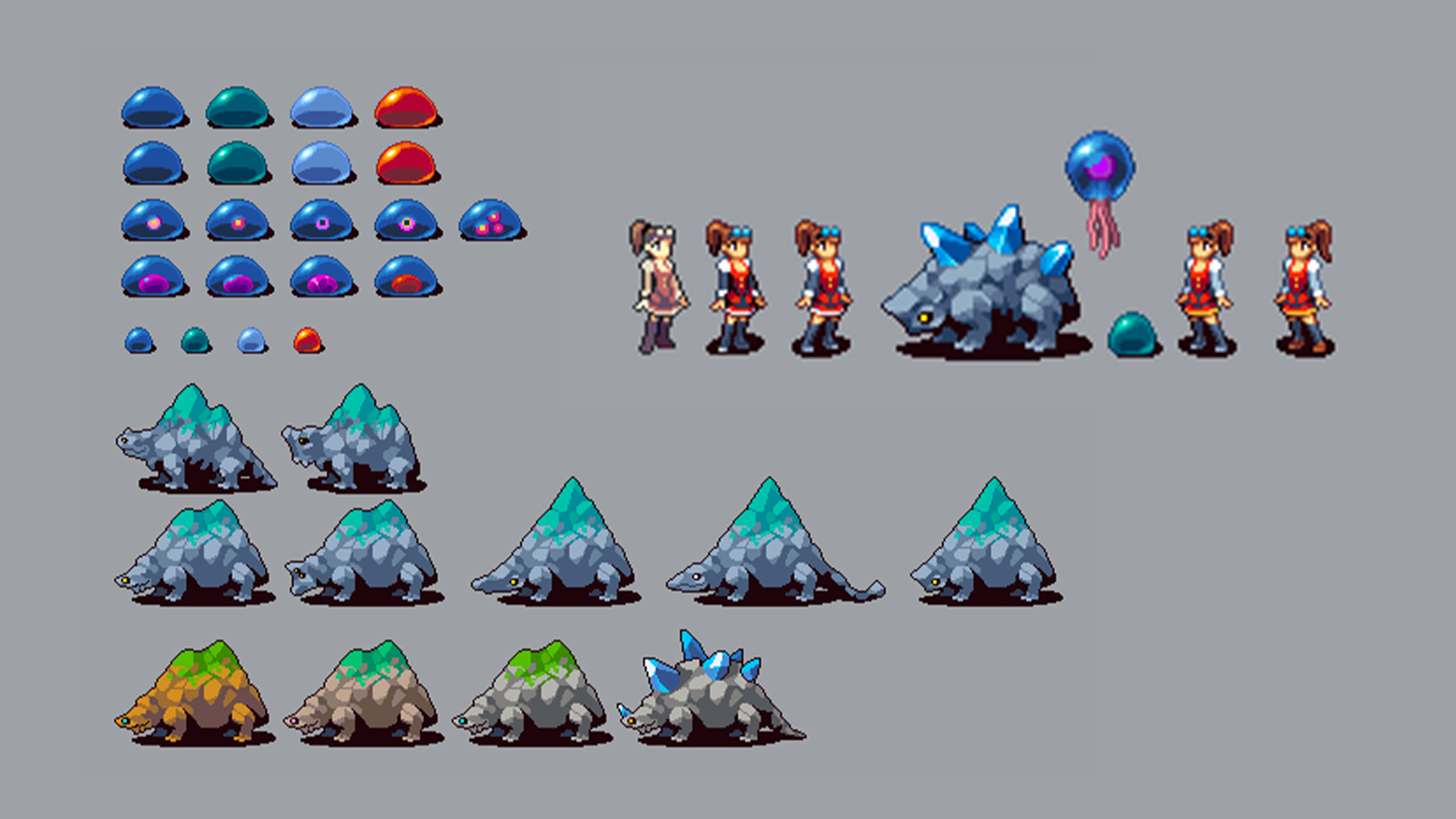 Pixel art character and creature designs