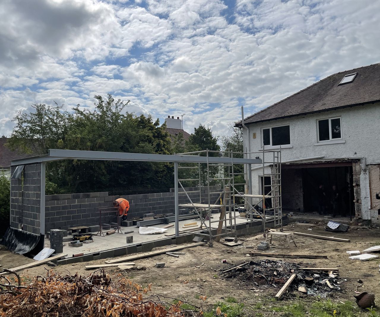 A 1970s detached home during a renovation with an extension