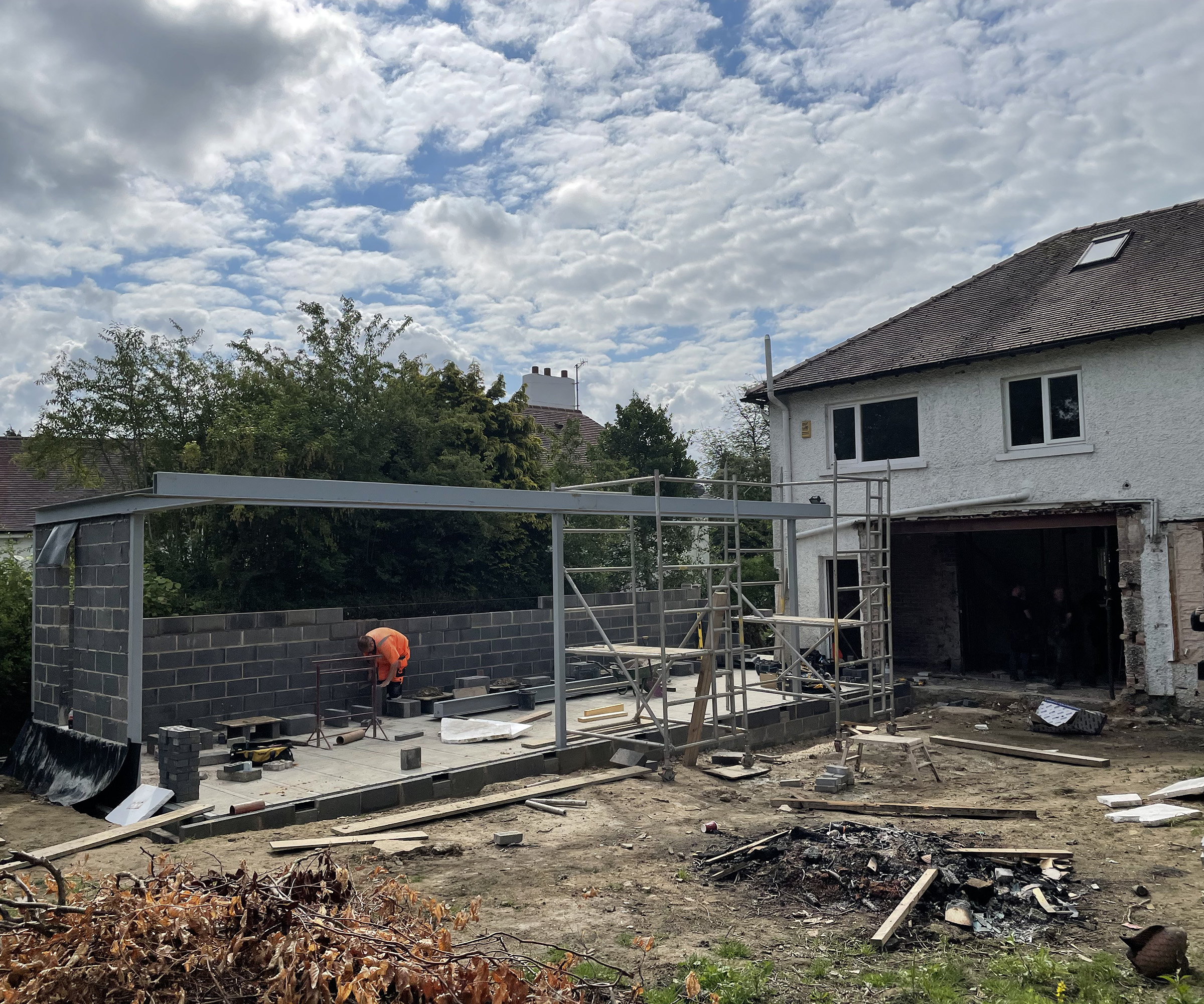 A 1970s detached home during a renovation with an extension