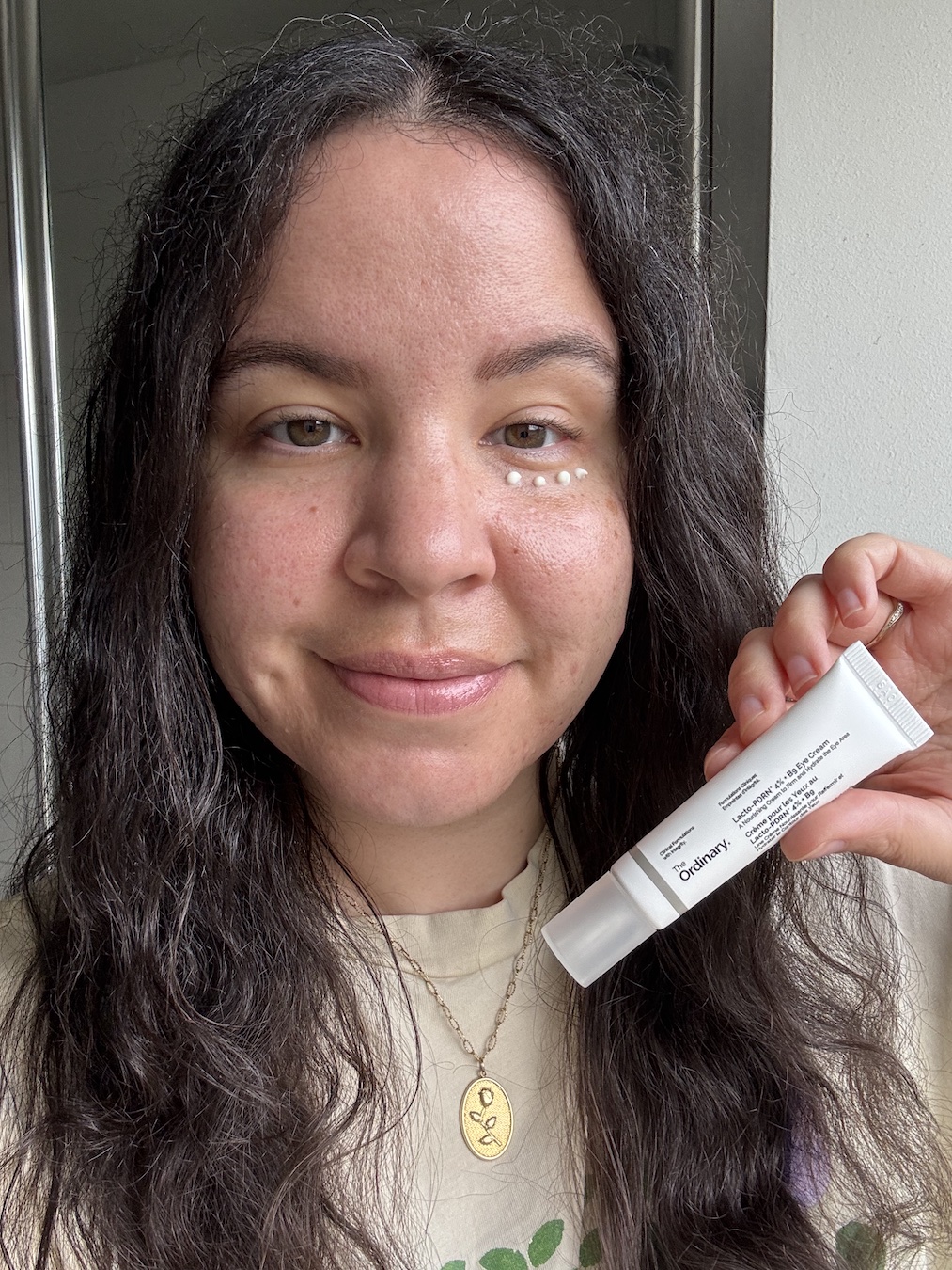 Mica Ricketts testing The Ordinary Lacto-PDRN 4% + B9 Eye Cream