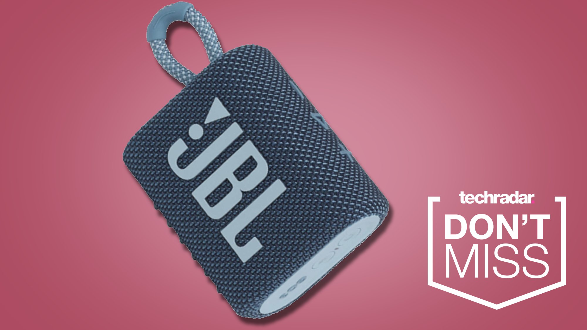 JBL GO 3 Bluetooth speaker on pink background