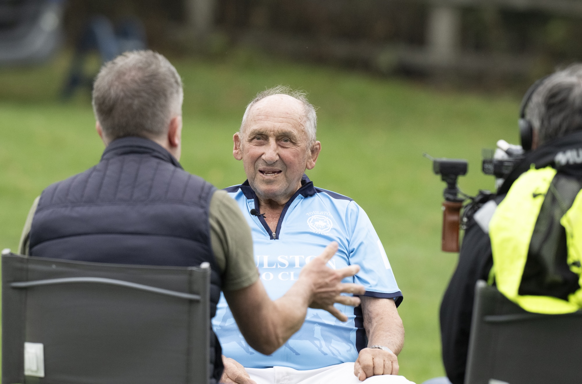 John Nash in polo gear being interviewed after his match