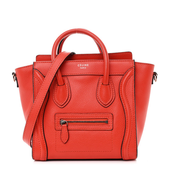Celine Drummed Calfskin Nano Luggage Vermillion