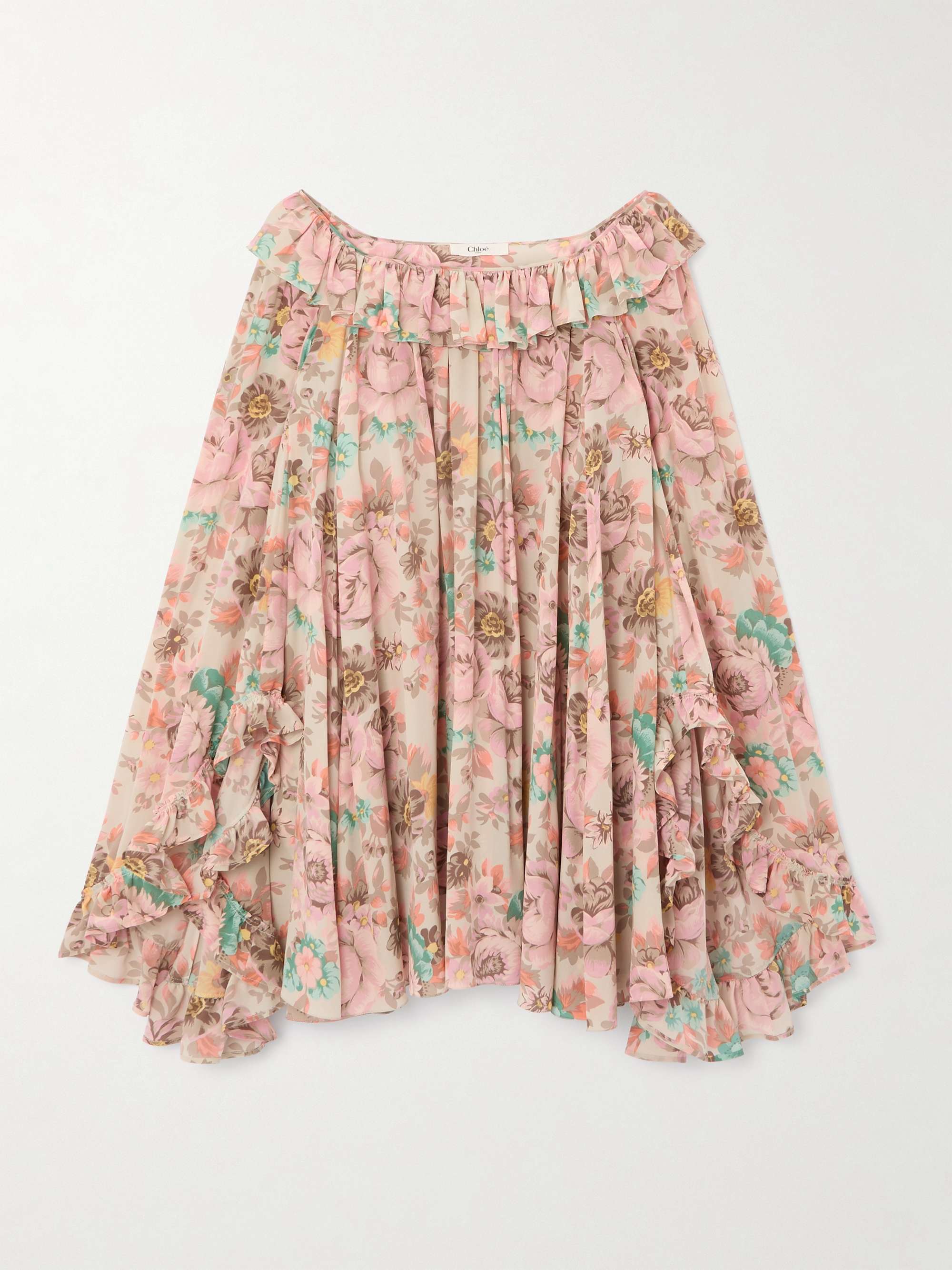 Ruffled Floral-Print Silk Crepe De Chine Mini Dress