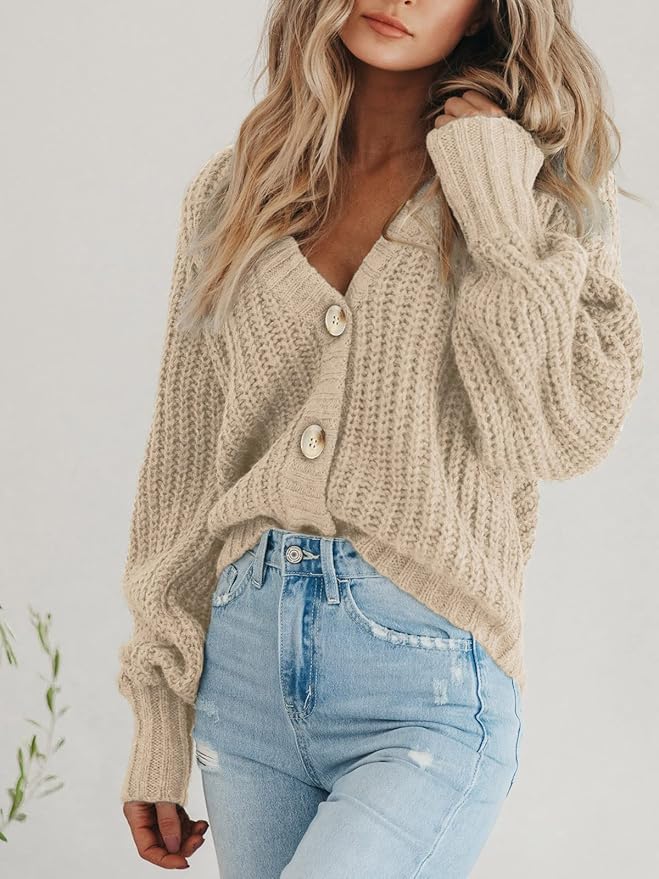 PRETTYGARDEN, Prettygarden Women&#039;s Long Sleeve Plain Button Down Sweater Classic V-Neck Knit Cardigan Open Loose Outwear Coats (apricot,small)